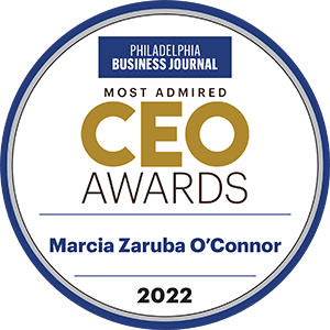 Philadelphia Business Journal most admired CEO awarded to Marcia Zaruba O'Connor award badge